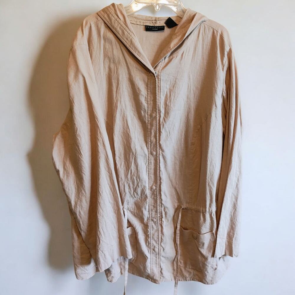 Vintage Apostrophe Beige Hooded Shirt Jacket XL Linen Blend Drawstring